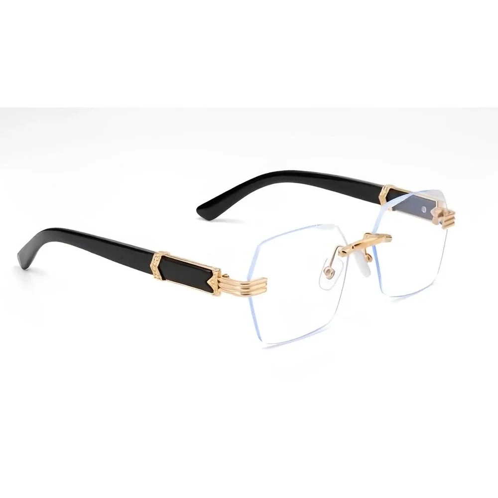 Mens Rimless Octagon Sunglasses Gold Black Clear Lens Geometric Luxury Eyewear‎